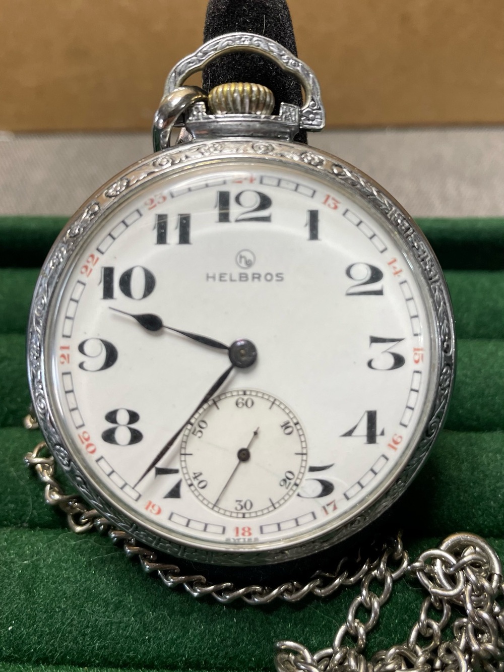 Helbros Silver Pocket Watch with White Dial